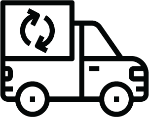 Truck with circular recycling arrows icon for eco-friendly vehicle disposal and green scrap metal recycling.